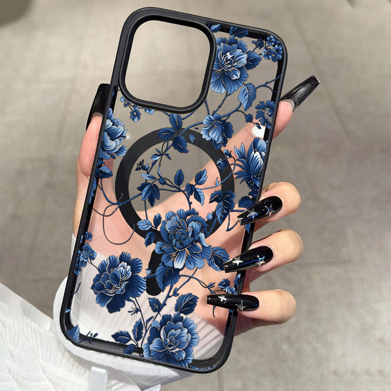 Phone Accessories Kiosk - Luxe vintage blauwe bloemen magnetische telefoonhoes