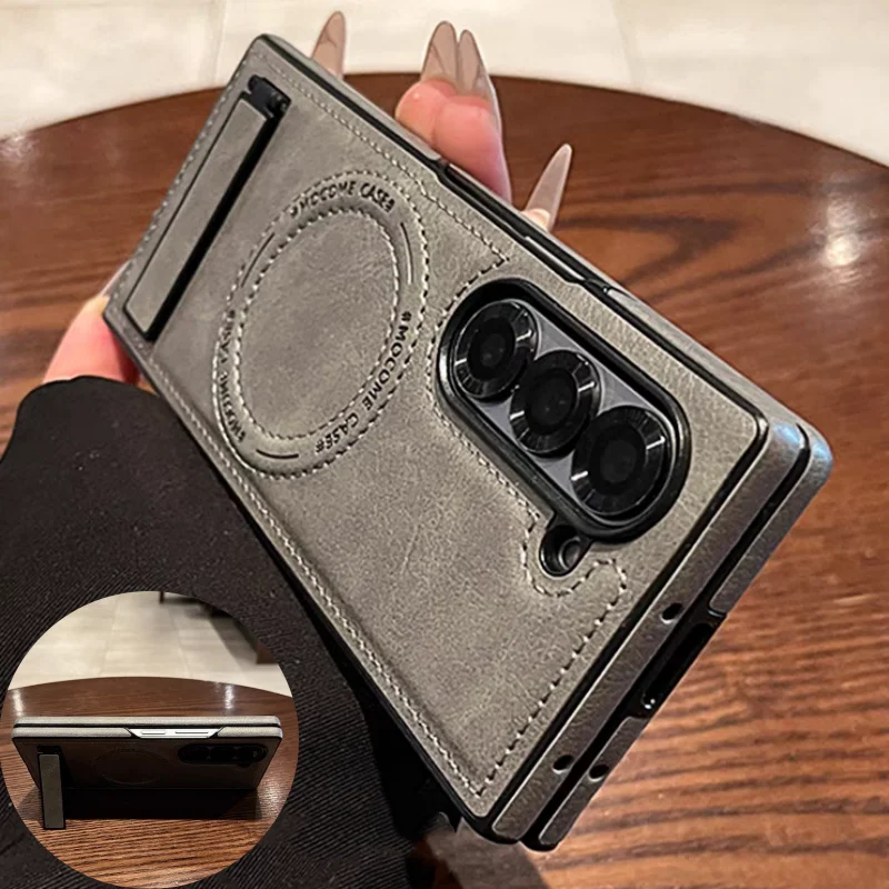 Phone Accessories For Photography - Retro lederen verborgen statief telefoonhoes voor
