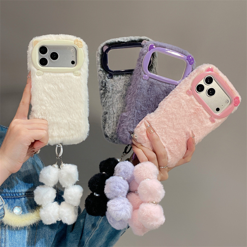 Phone Accessories Kiosk - Luxe effenkleurige pluche telefoonhoes voor iPhone